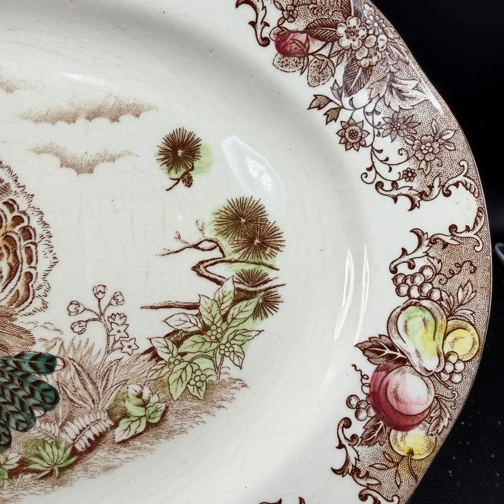 Vintage Fred Roberts‎ Co Turkey Platter Thanksgiving Serving Tray Japan 16 Inch